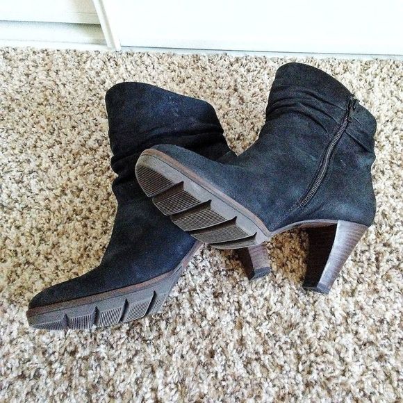 Paul Green Suede Leather Black Ankle Boots Size 8 - Picture 1 of 8